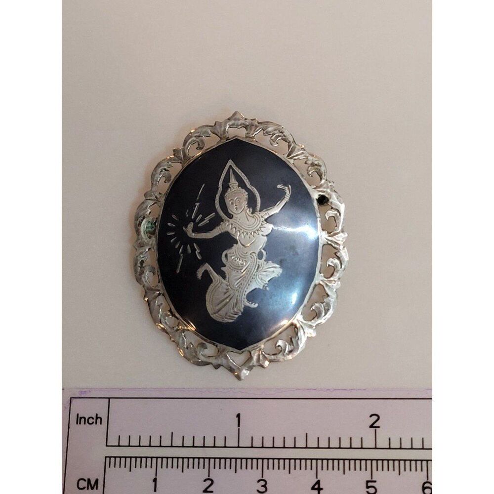 Siam Sterling Silver Niello Pin ~ Large